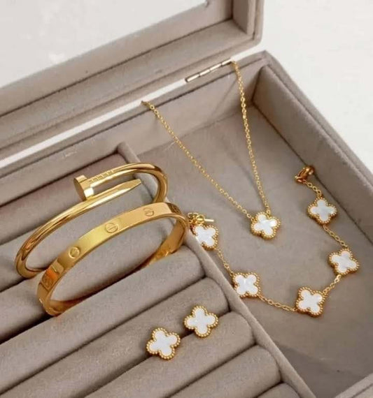 Vancleef Gold White with Cartier Nail and Love Bangle